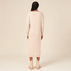 Robe cintrée col v manches 3/4 creme femme