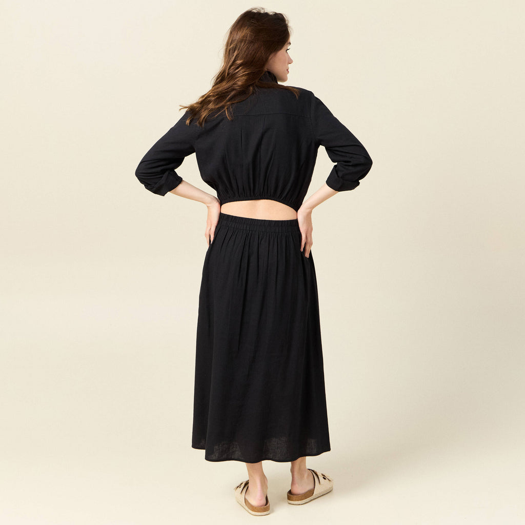 Robe droite manches longues 3/4 noir femme