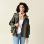 Parka oversize déperlante à capuche vert kaki femme