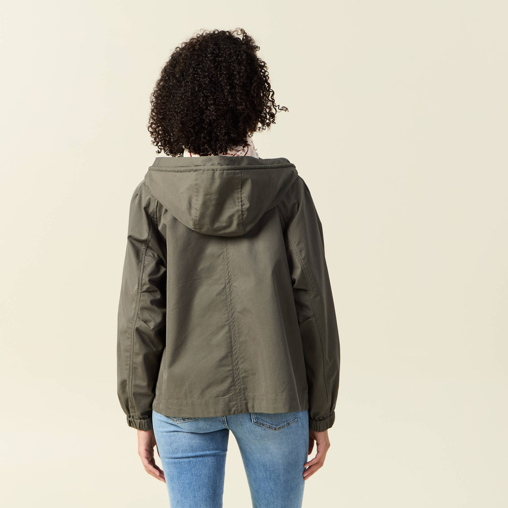Parka oversize déperlante à capuche vert kaki femme