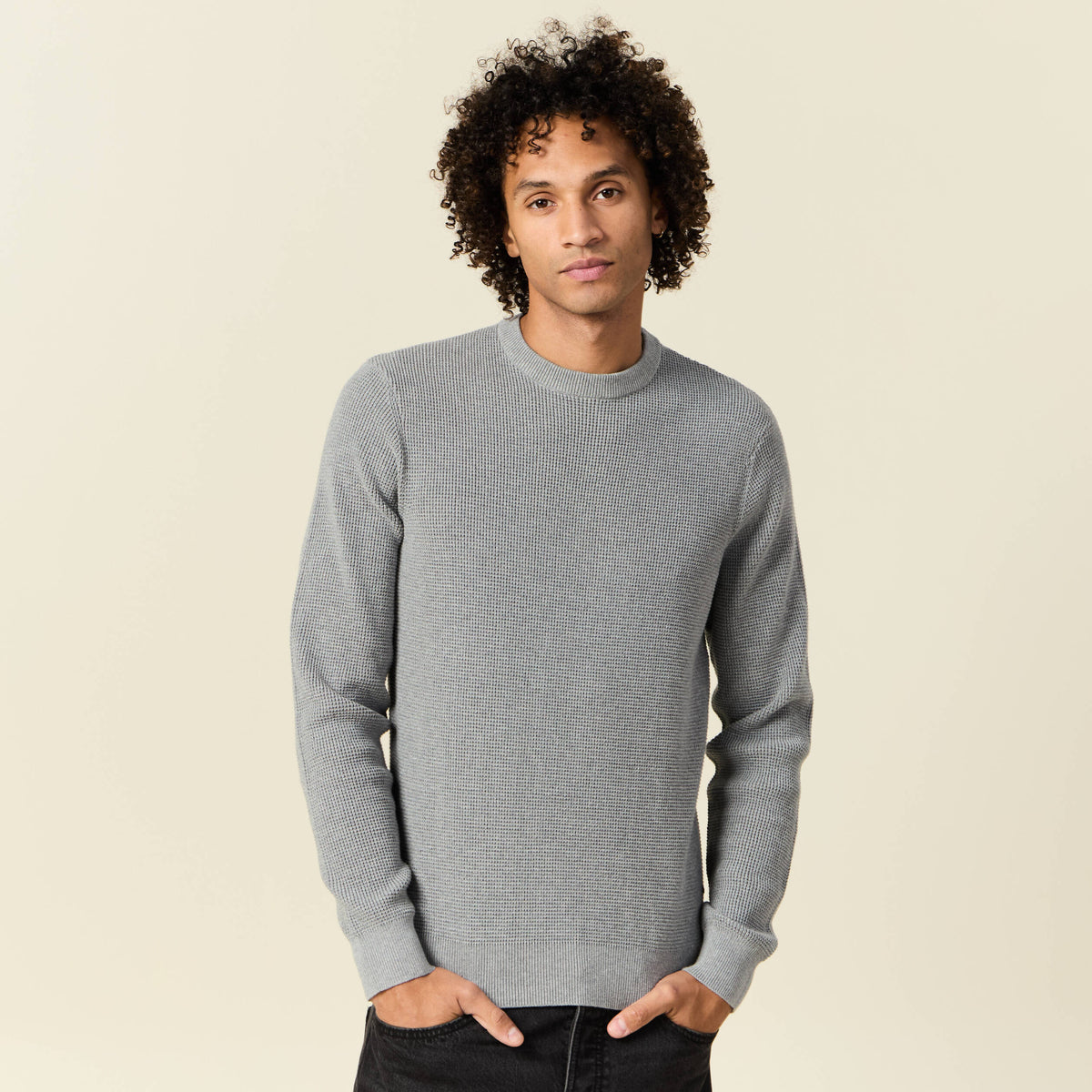 Pull manches longues col rond gris homme