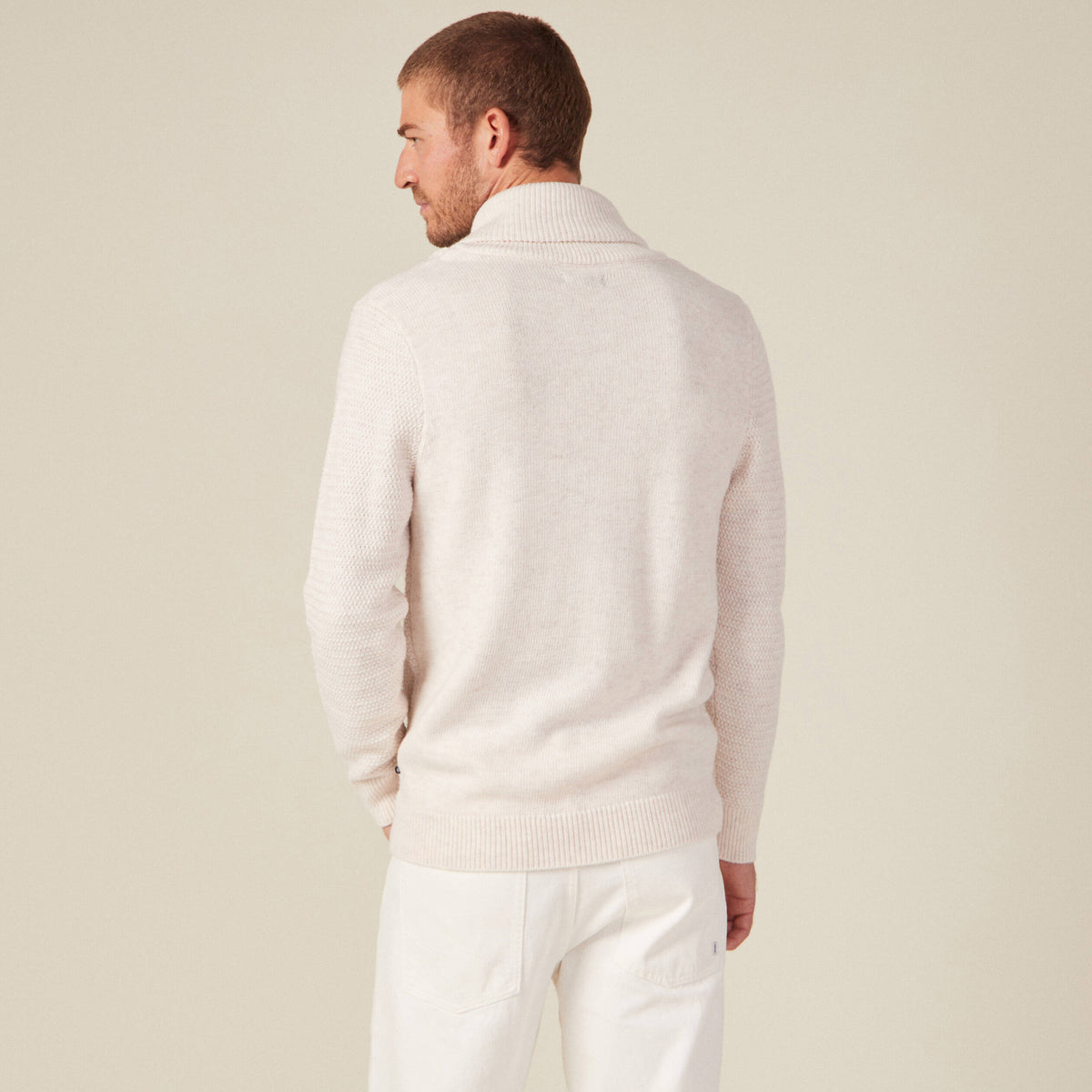 Pull manches longues col châle ecru homme