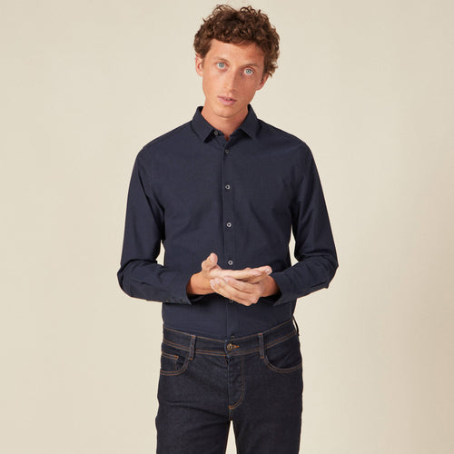 Chemise cintrée manches longues bleu foncé homme