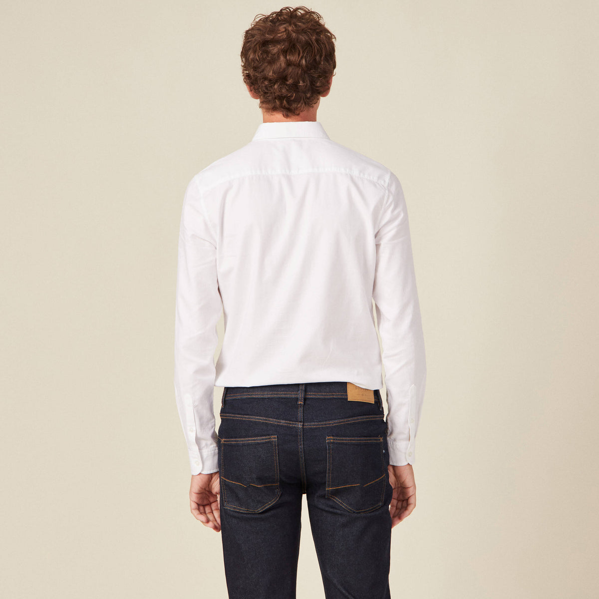 Col cintré en coton manches longues blanc homme