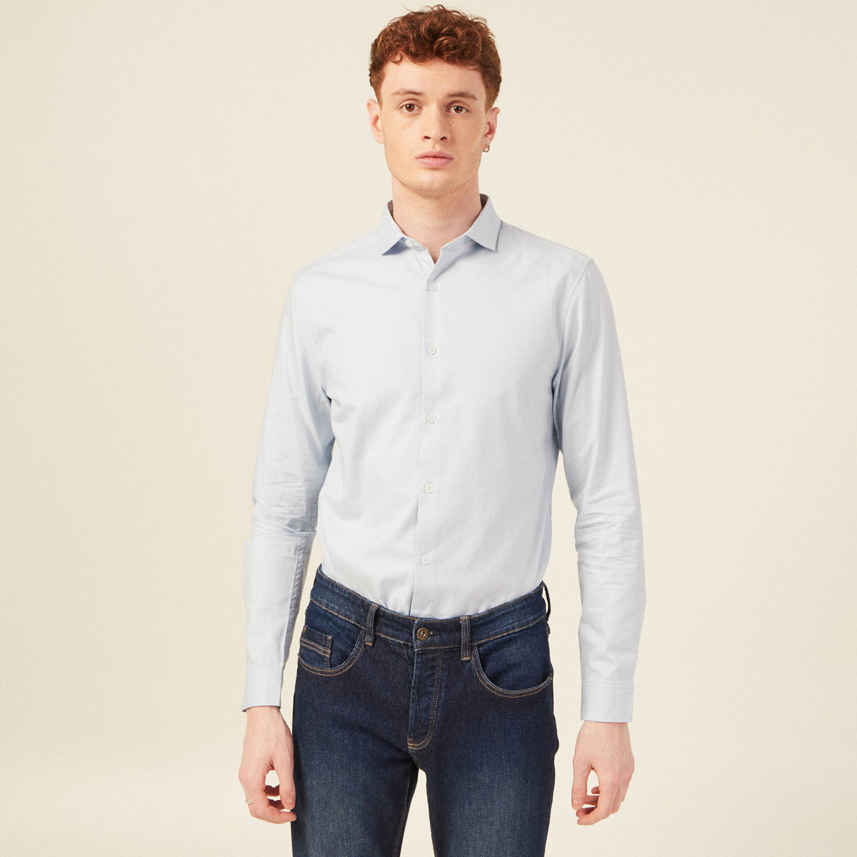 Col cintré en coton manches longues bleu ciel homme