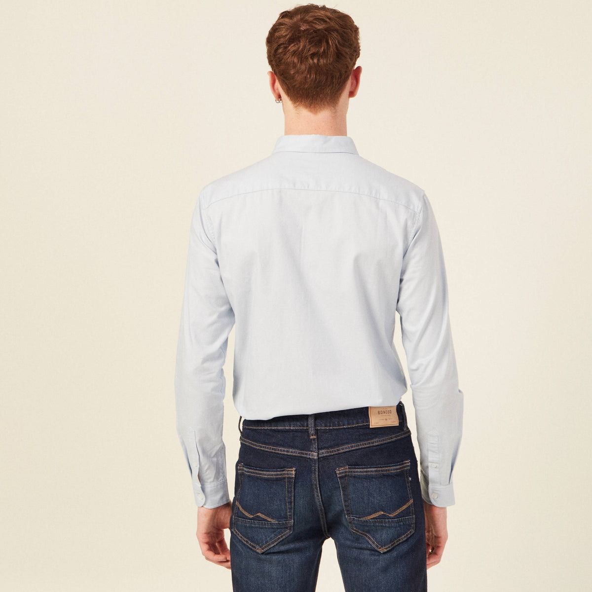 Col cintré en coton manches longues bleu ciel homme