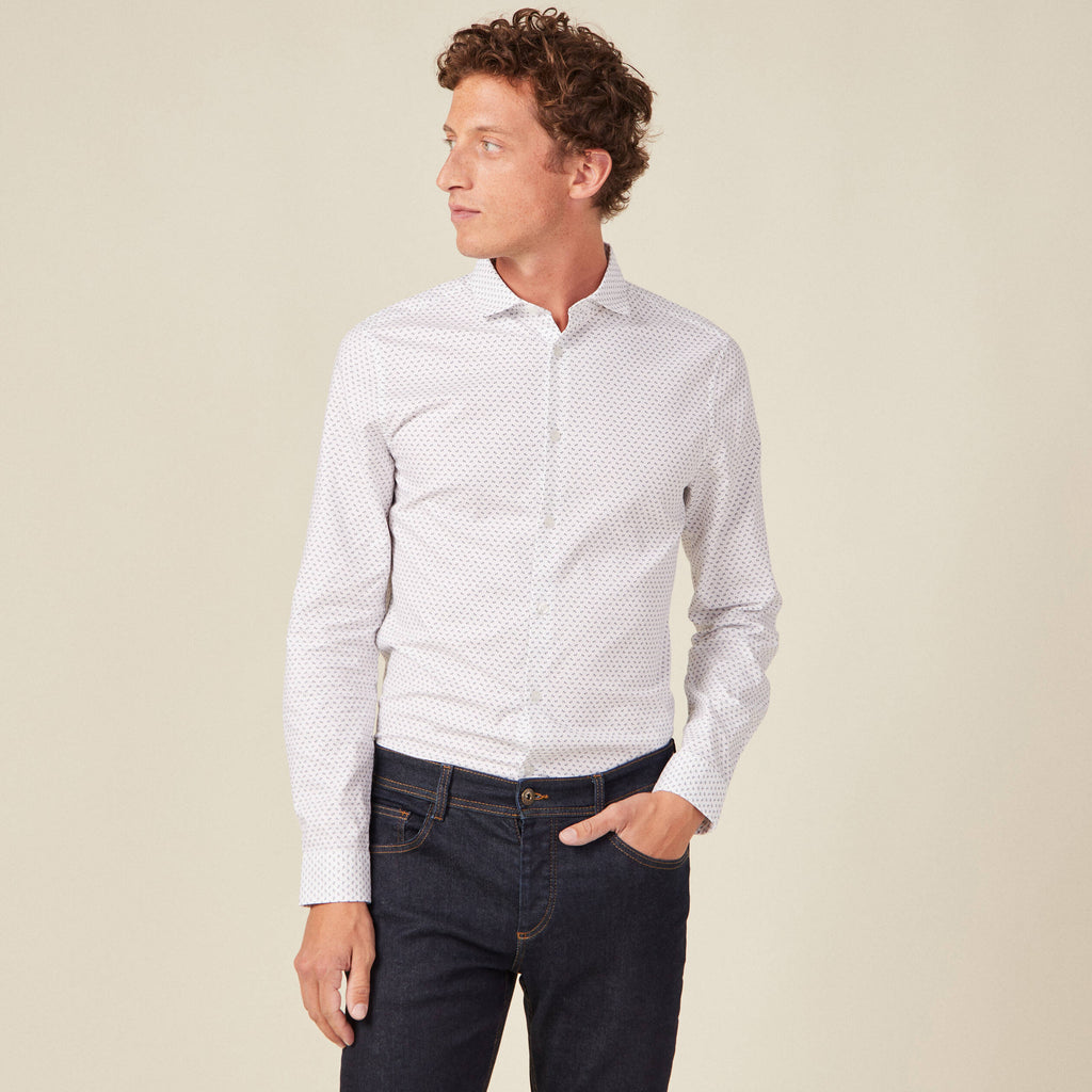 Chemise cintrée en coton manches longues blanc homme