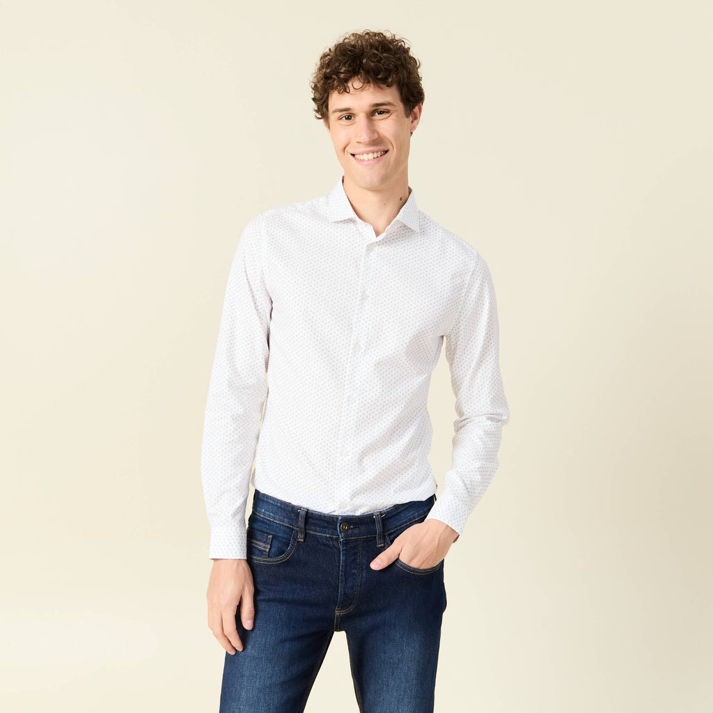 Chemise cintrée en coton manches longues blanc homme