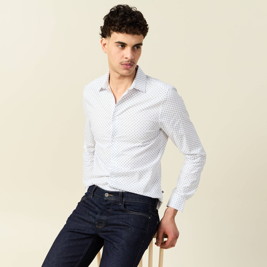 Chemise cintrée en coton manches longues blanc homme