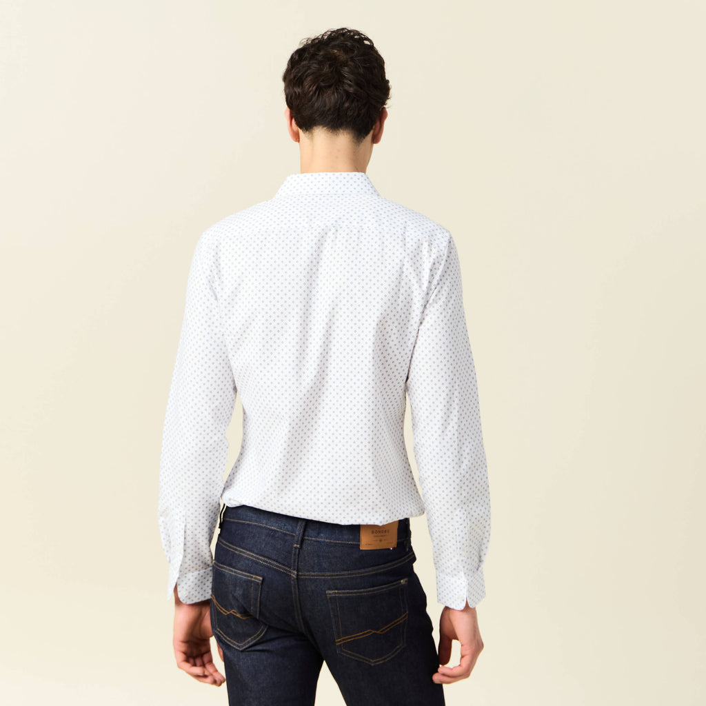 Chemise cintrée en coton manches longues blanc homme