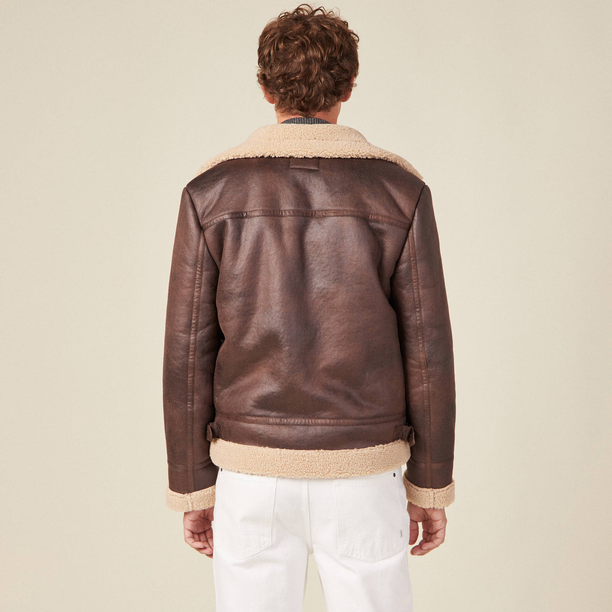Blouson droit simili cuir taupe homme