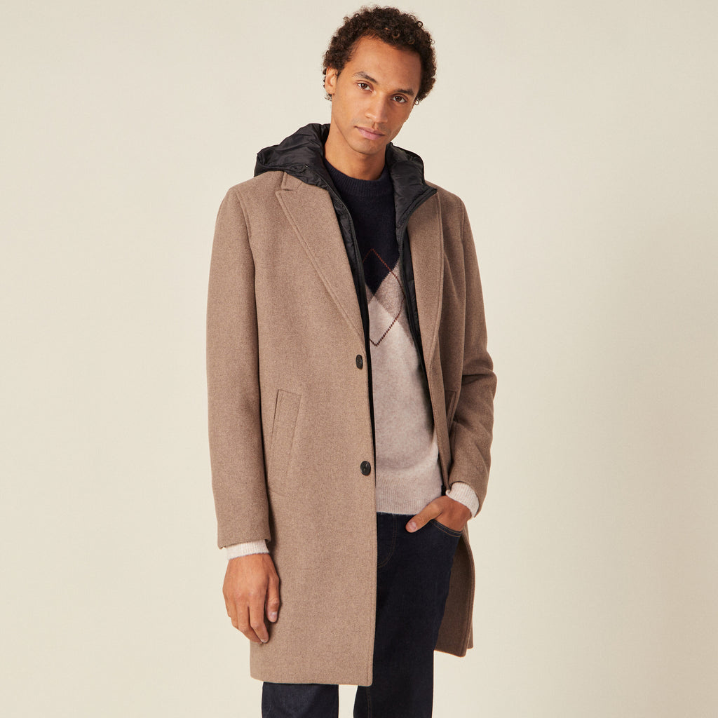 Manteau avec capuche amovible vert kaki homme