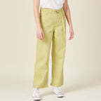 Jeans large taille haute vert anis femme