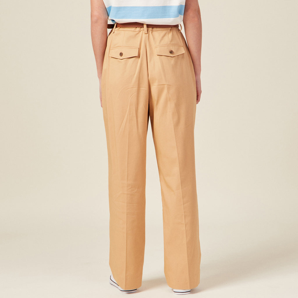 Pantalon large ceinture pinces marron clair femme