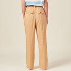 Pantalon large ceinture pinces marron clair femme