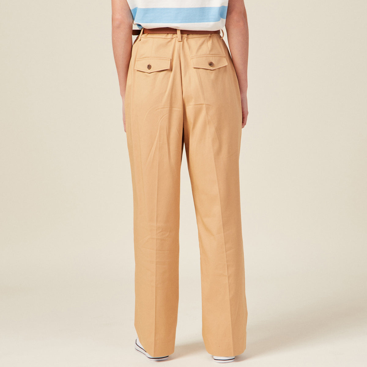 Pantalon large ceinture pinces marron clair femme