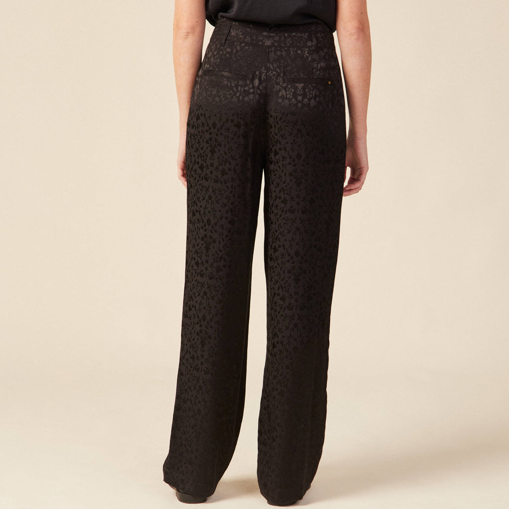 Pantalon large satin noir femme