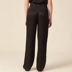 Pantalon large satin noir femme