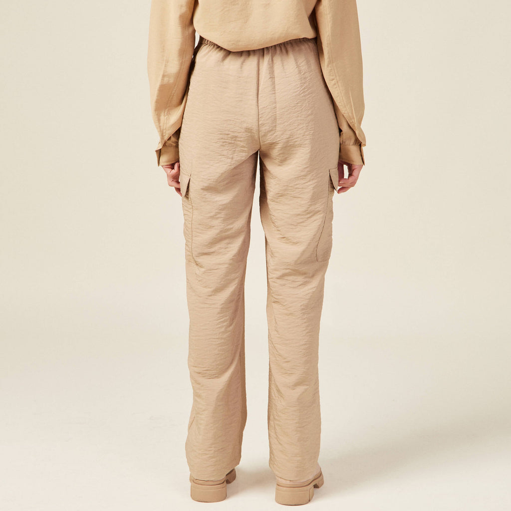 Pantalon cargo fluide beige femme