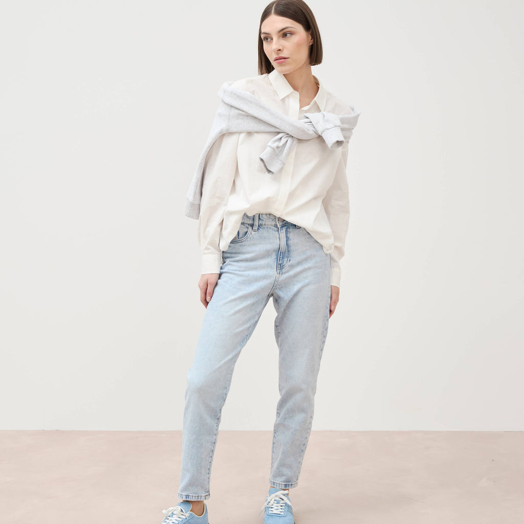 Jeans mom 7/8ème denim snow bleu femme