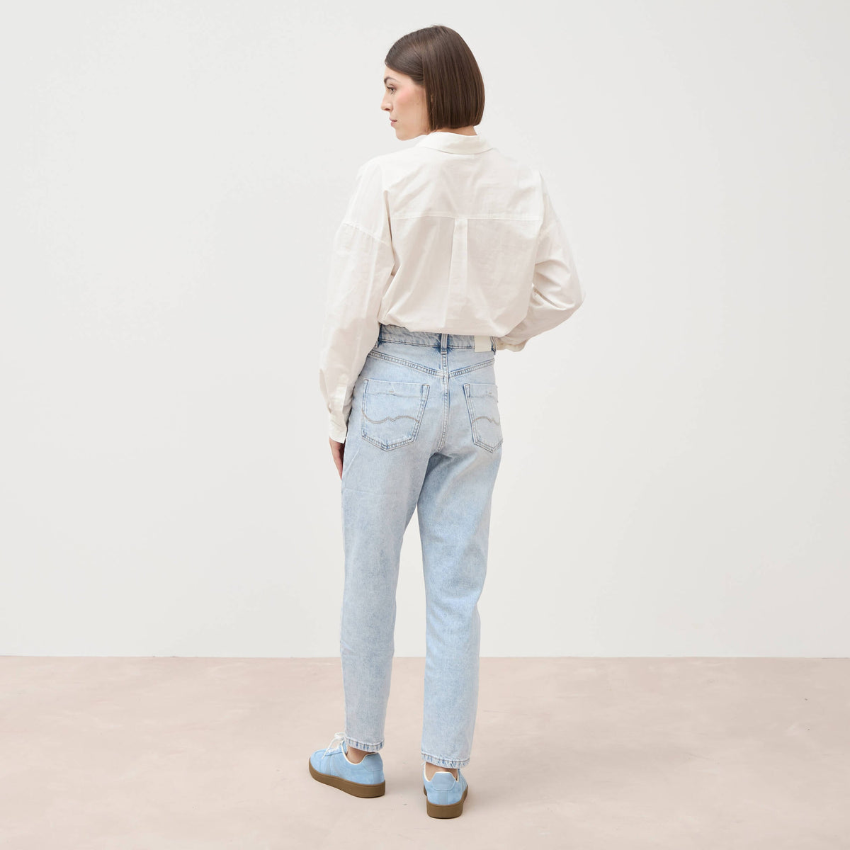 Jeans mom 7/8ème denim snow bleu femme