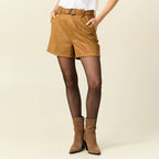 Short droit ceinturé suédine marron femme