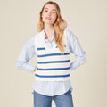 Pull droit court sans manches col v ecru femme