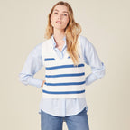 Pull droit court sans manches col v ecru femme