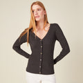 Gilet manches longues col v gris foncé femme