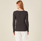 Gilet manches longues col v gris foncé femme
