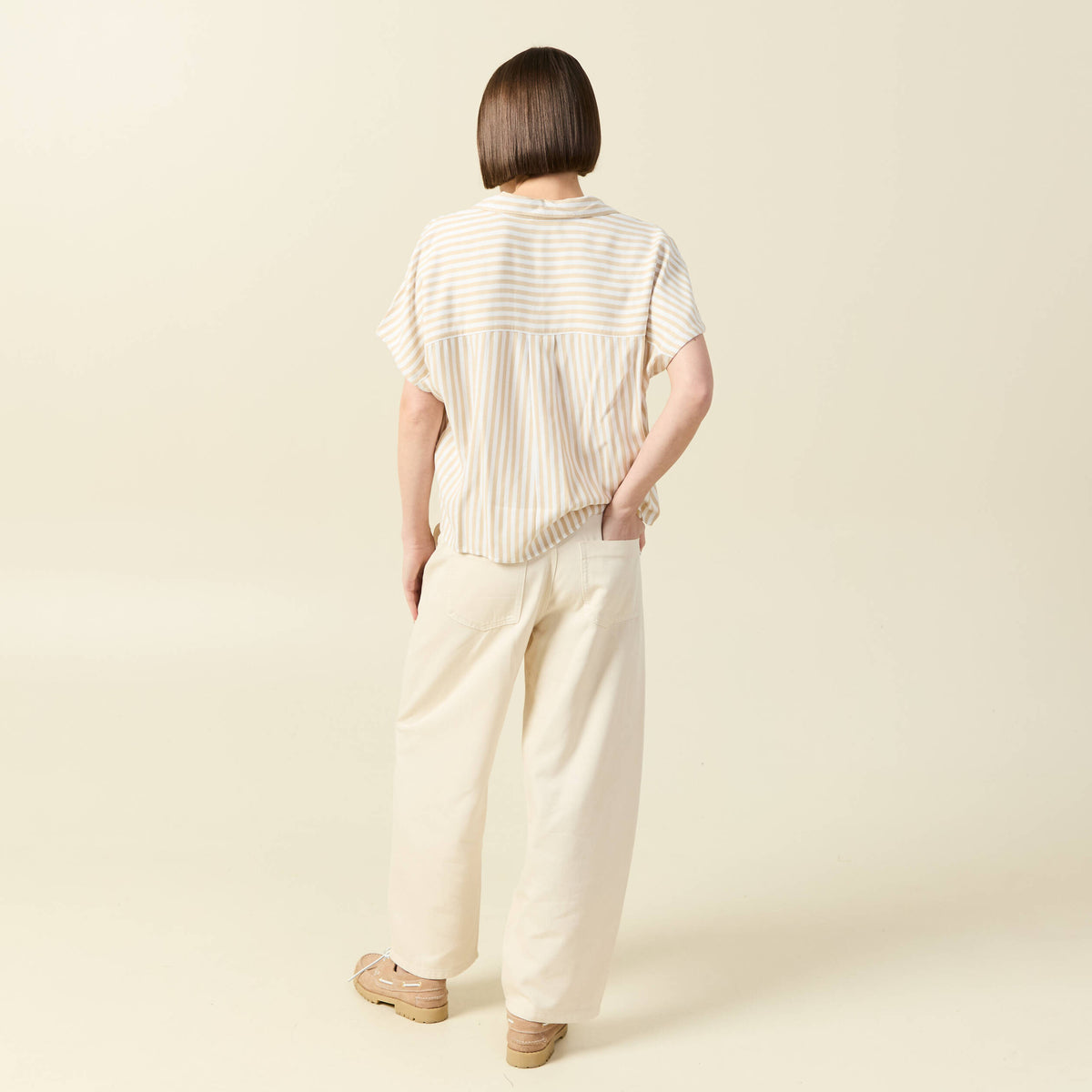 Chemise manches 3/4 beige moyen femme
