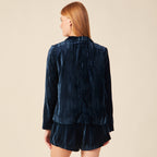 Tailleur droit court manches longues bleu canard femme