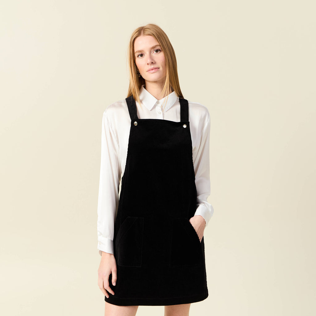 Robe chasuble trapèze velours noir femme