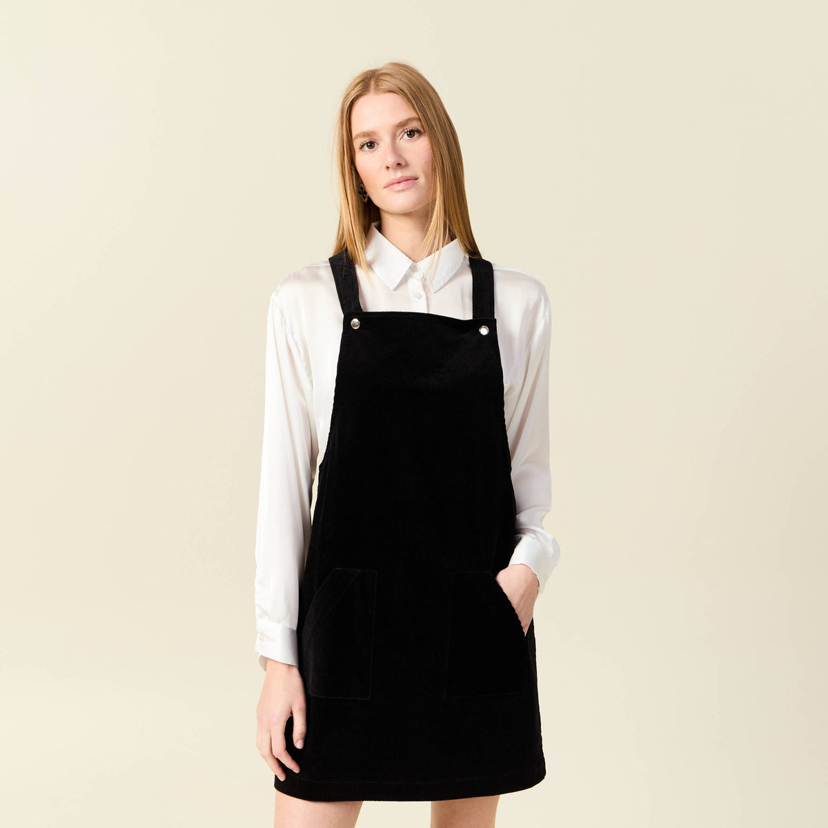 Robe chasuble trapèze velours noir femme