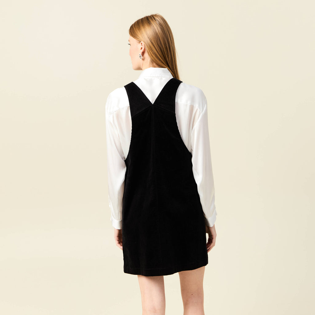 Robe chasuble trapèze velours noir femme