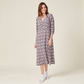 Robe cintrée col v manches longues bleu marine femme