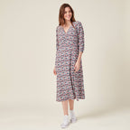Robe cintrée col v manches longues bleu marine femme