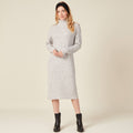 Robe pull longue col roulé gris femme
