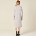 Robe pull longue col roulé gris femme