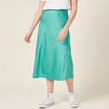 Jupe midi droite satin bleu turquoise femme