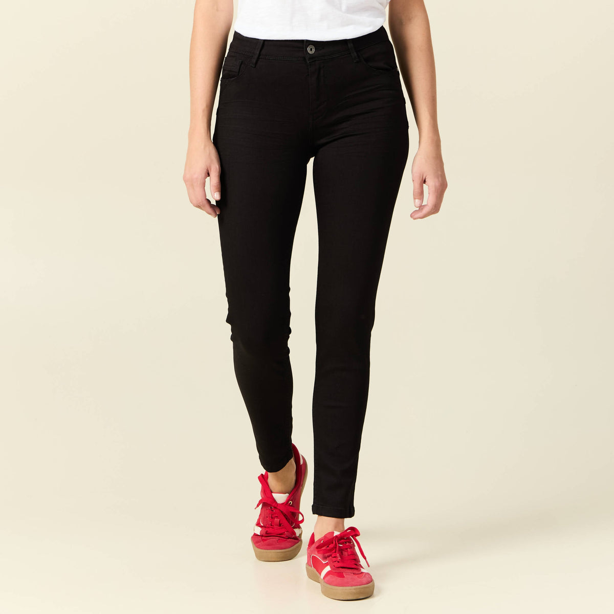 Jeans skinny push up 7/8ème denim noir femme