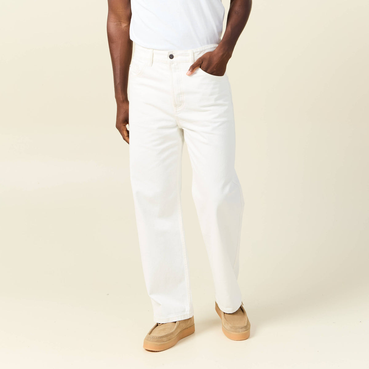 Jeans loose 5 poches denim blanc homme