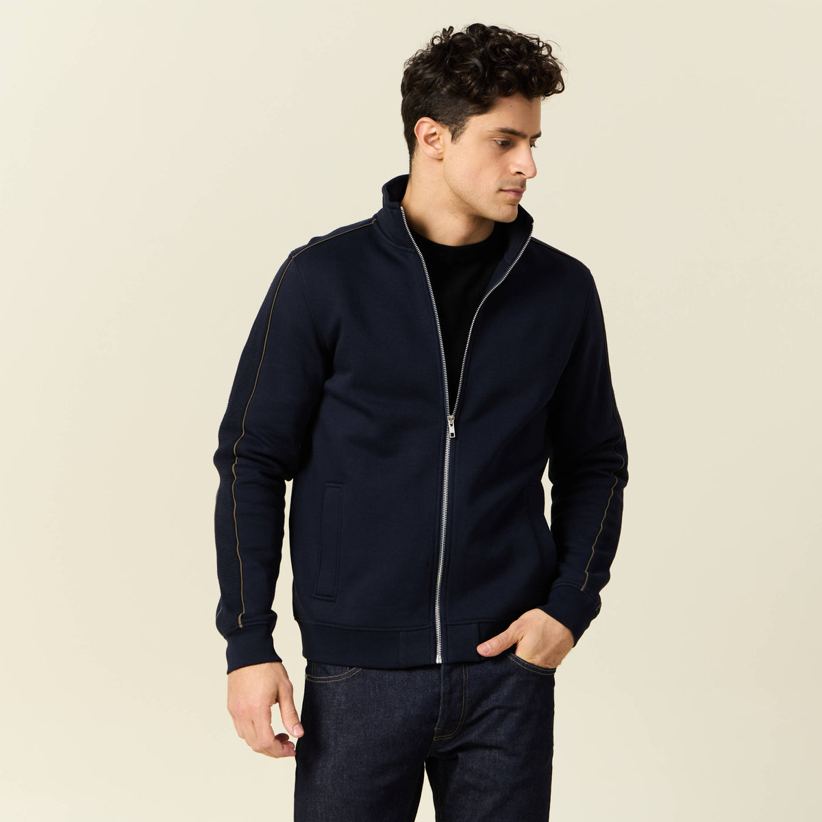 Gilet manches longues zippé bleu marine homme