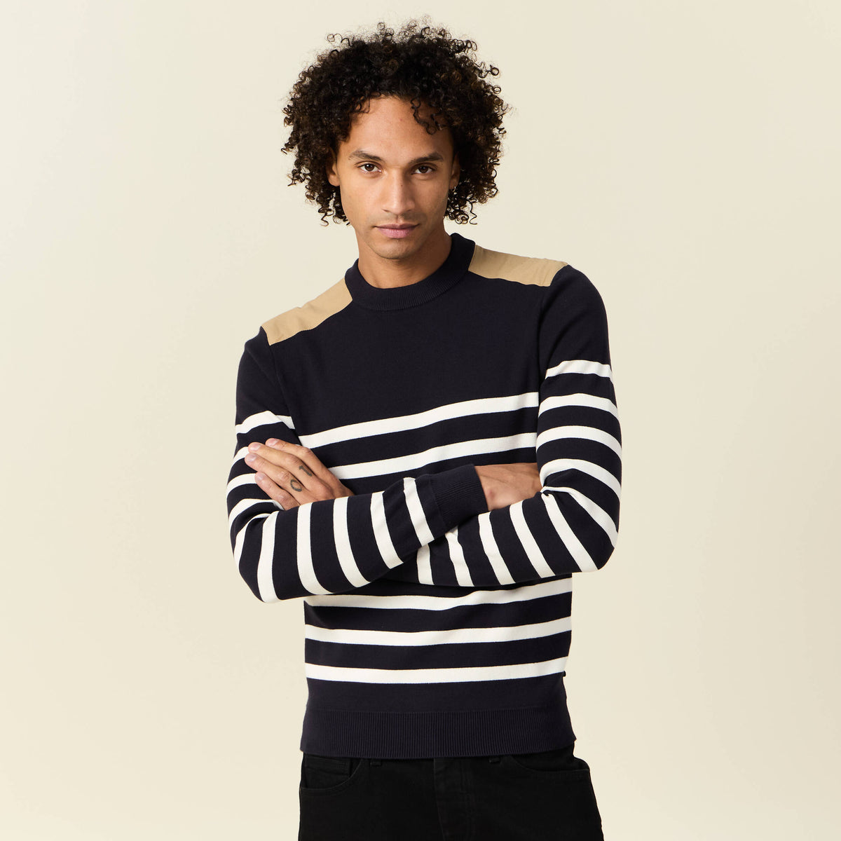 Pull manches longues bleu foncé homme