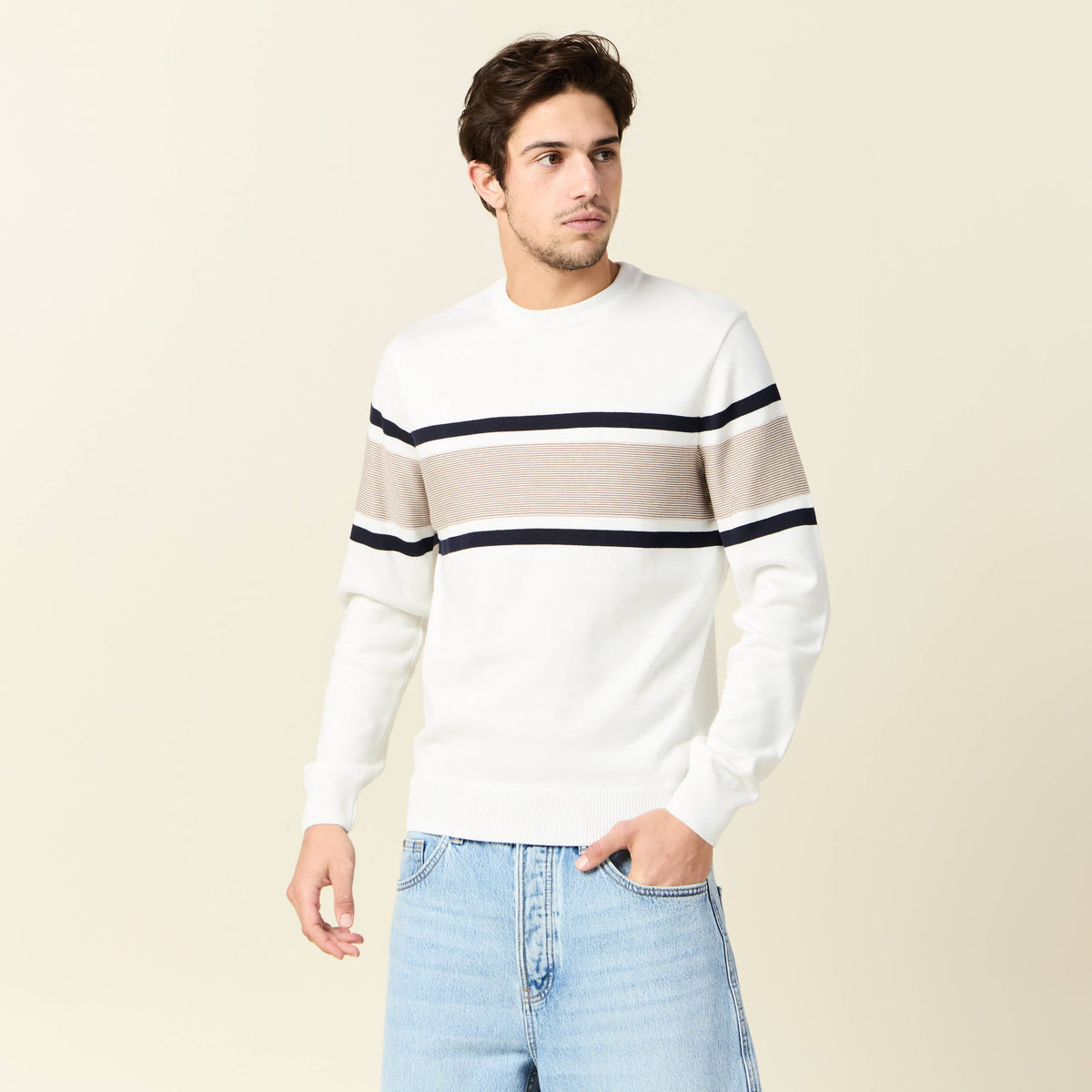 Pull manches longues ecru homme