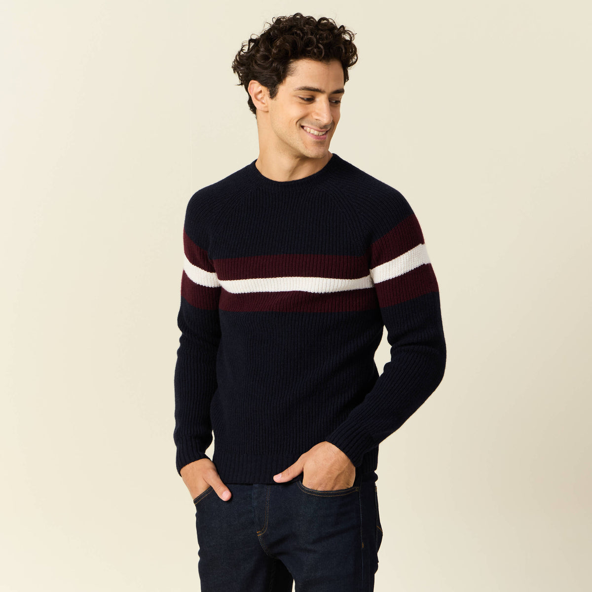 Pull manches longues fabriqué en France bleu marine homme