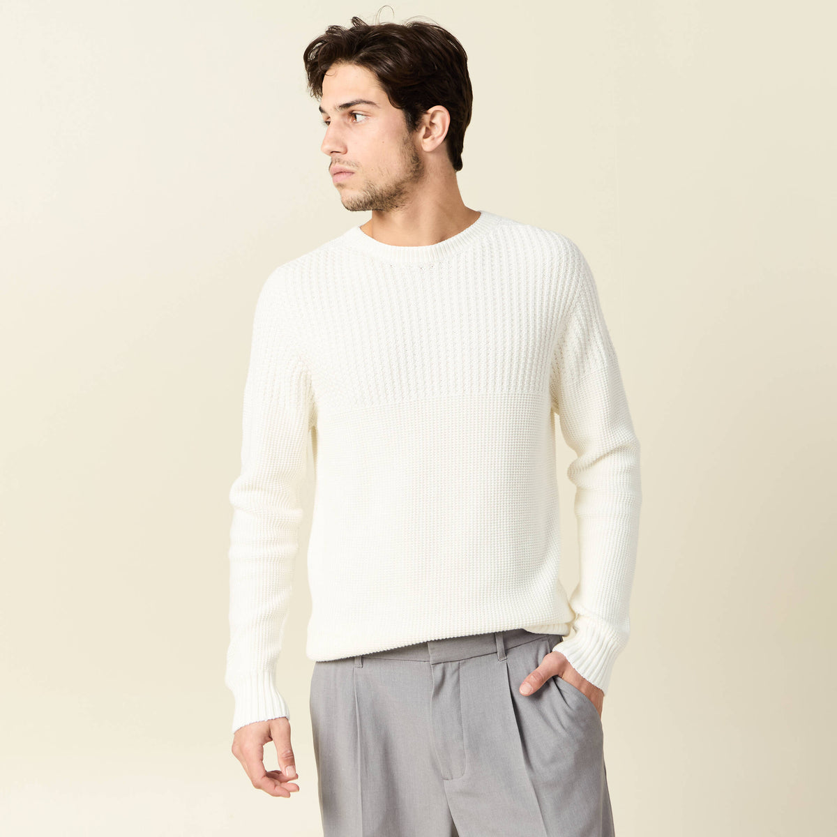 Pull manches longues fabriqué en France ecru homme