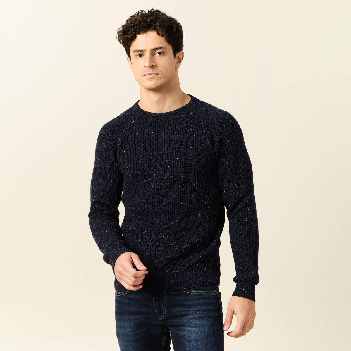 Pull manches longues fabriqué en France bleu marine homme