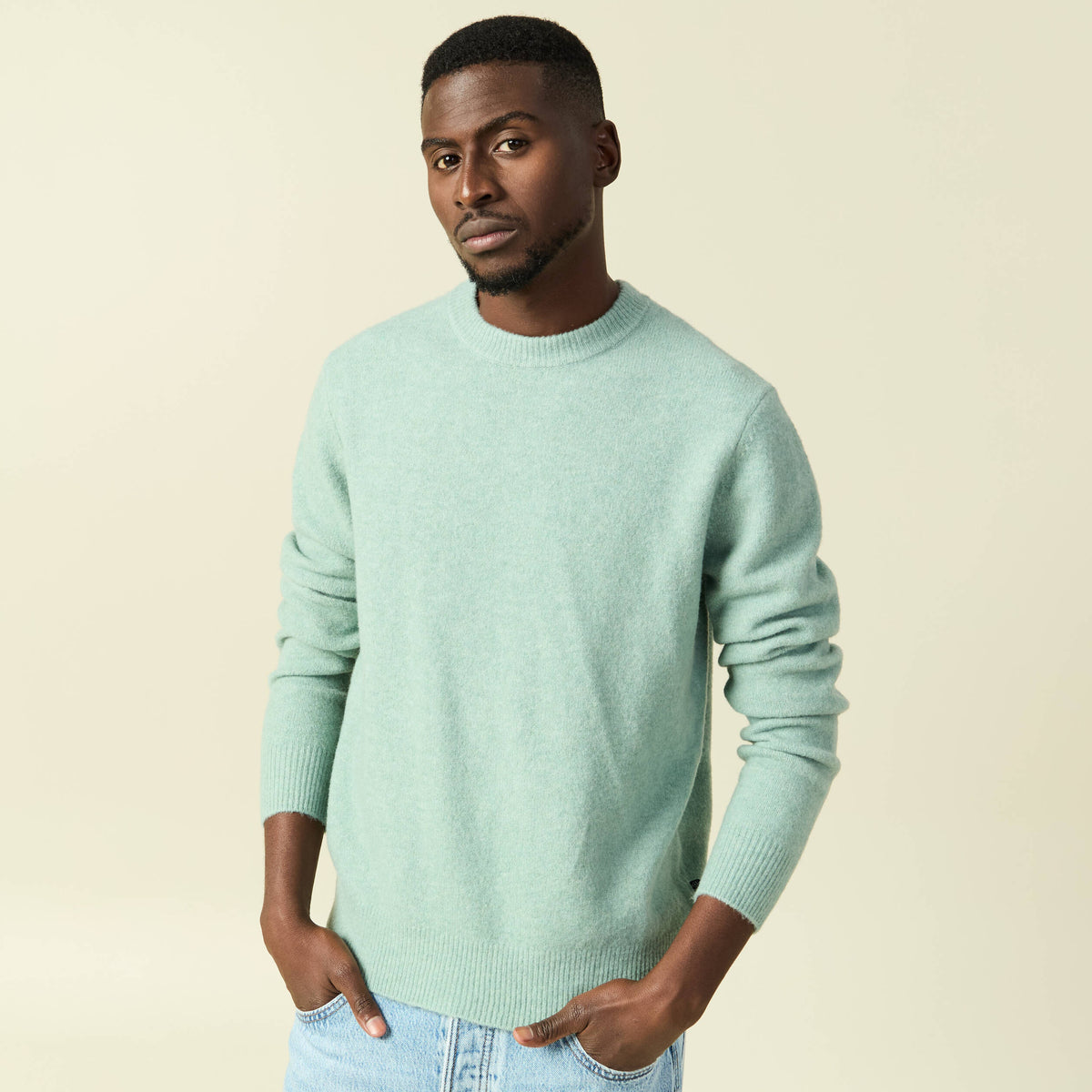 Pull manches longues col rond vert pastel homme