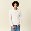 Pull manches longues col châle ecru homme